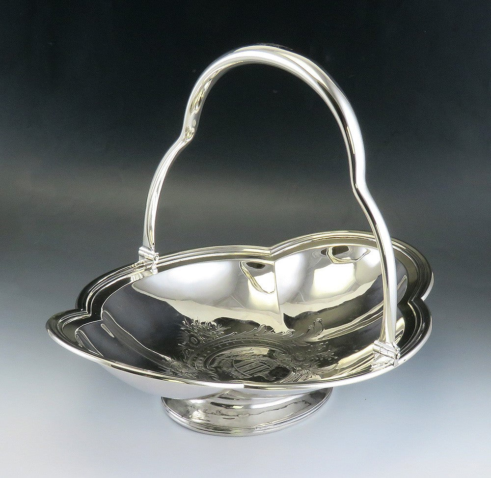Fine Mid1800 Antq American Coin Silver Hand Engraved Basket Babcock Family Crest