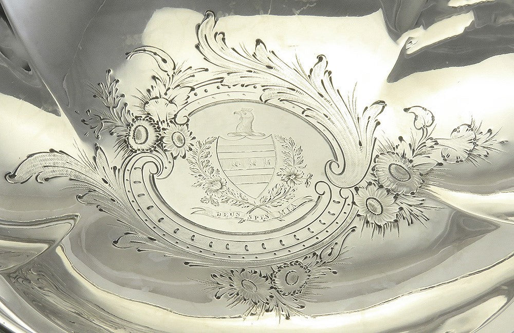 Fine Mid1800 Antq American Coin Silver Hand Engraved Basket Babcock Family Crest