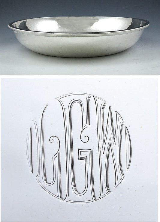 Antique c1910 Chicago Mulholland Bros Sterling Silver Hammered Bowl/Dish 9 1/2"