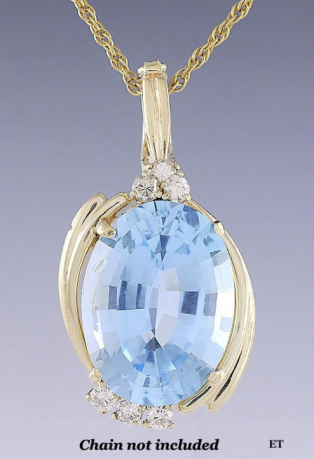 Beautiful 14k Gold ~14.29ct Blue Topaz & Diamond Pendant/Enhancer