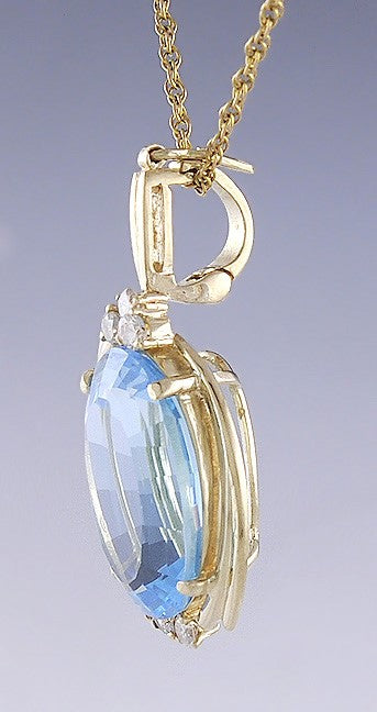 Beautiful 14k Gold ~14.29ct Blue Topaz & Diamond Pendant/Enhancer