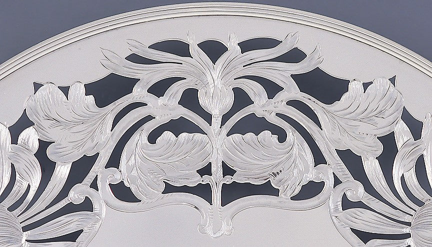 Antique Art Nouveau Gorham Pierced Sterling Silver Flower Footed Dish Tray 11"