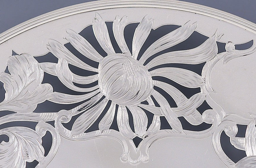 Antique Art Nouveau Gorham Pierced Sterling Silver Flower Footed Dish Tray 11"