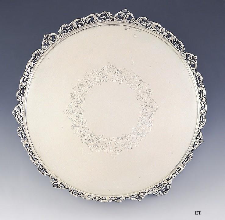 Lovely Engraved Portuguese .833 Silver Footed Gallery Tray Oporto 9" Diameter