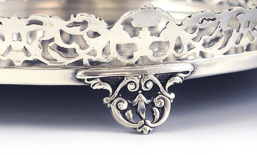 Lovely Engraved Portuguese .833 Silver Footed Gallery Tray Oporto 9" Diameter