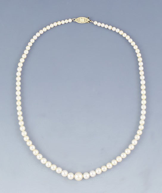 Elegant Graduated Pearl Strand Necklace w/14k Gold Filigree Clasp