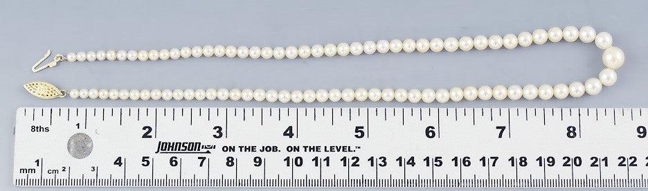 Elegant Graduated Pearl Strand Necklace w/14k Gold Filigree Clasp