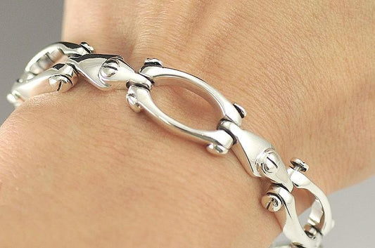 Fantastic Sterling Silver Link and Screw Chain Bracelet with Snap Clasp