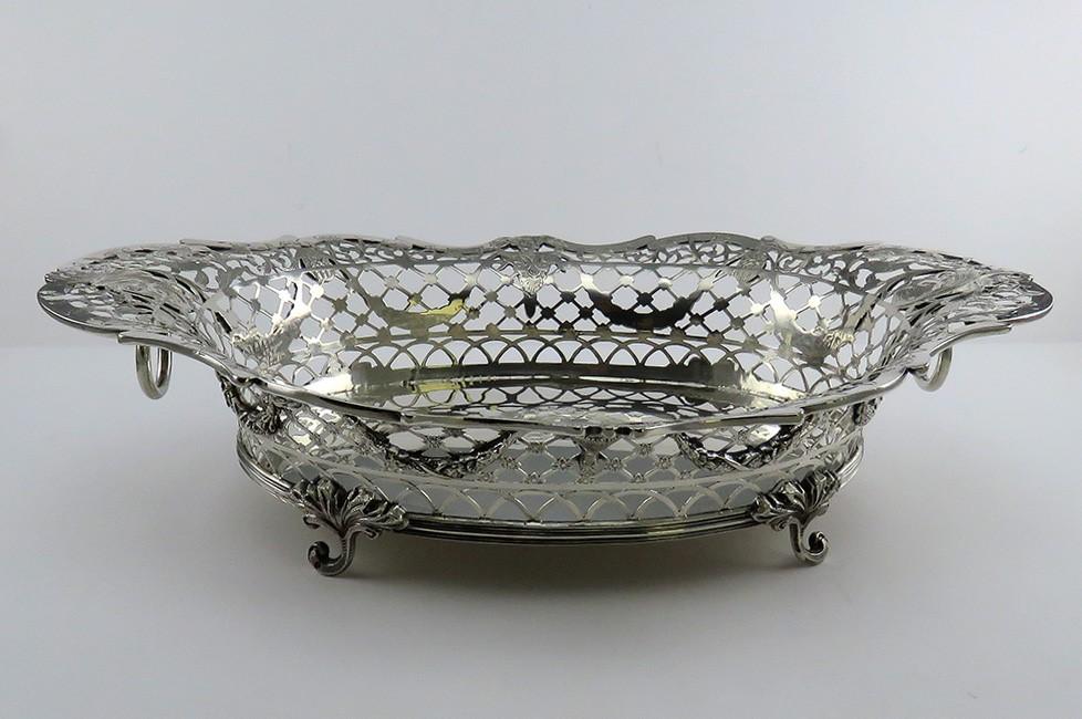 Antique 1891 Dutch Silver Ornate Decorative Fruit Centerpiece Footed Bowl