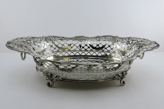 Antique 1891 Dutch Silver Ornate Decorative Fruit Centerpiece Footed Bowl