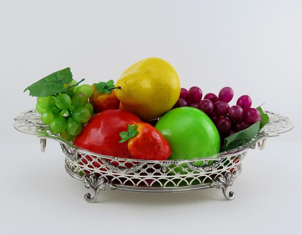 Antique 1891 Dutch Silver Ornate Decorative Fruit Centerpiece Footed Bowl