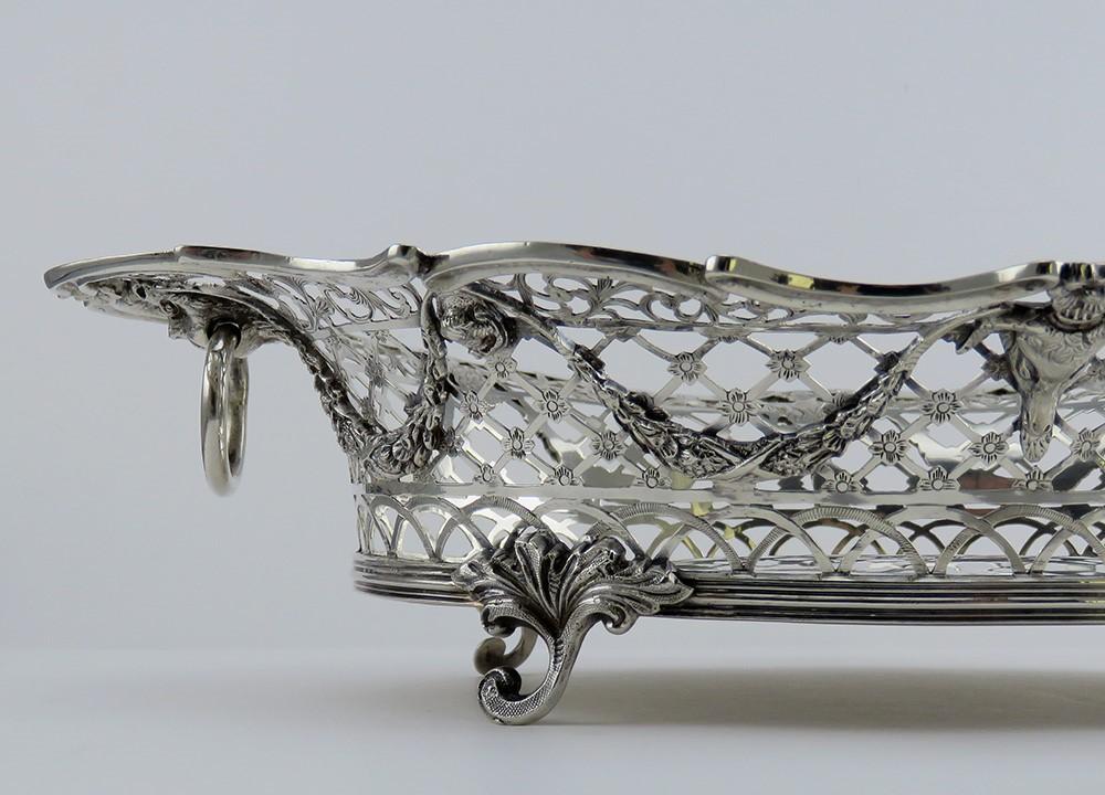 Antique 1891 Dutch Silver Ornate Decorative Fruit Centerpiece Footed Bowl