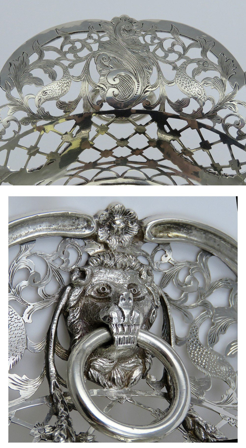 Antique 1891 Dutch Silver Ornate Decorative Fruit Centerpiece Footed Bowl