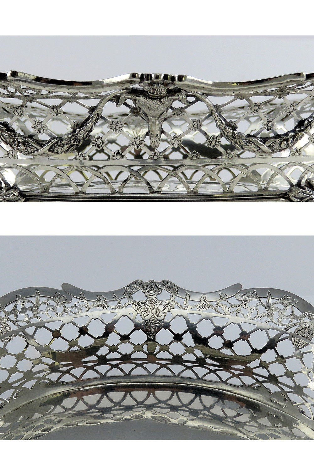 Antique 1891 Dutch Silver Ornate Decorative Fruit Centerpiece Footed Bowl