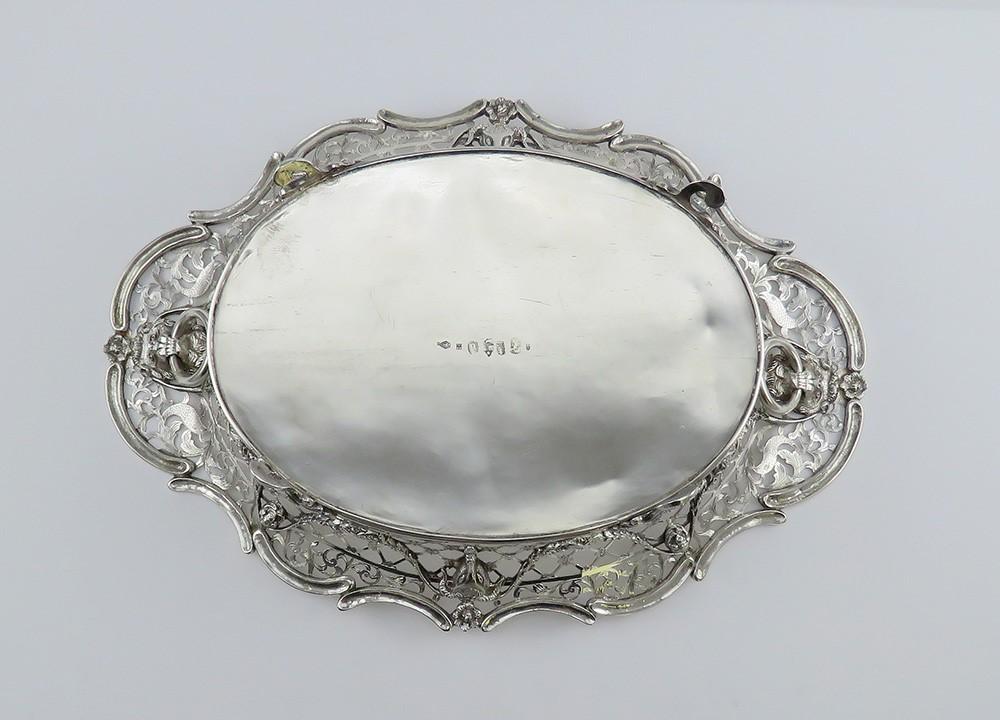 Antique 1891 Dutch Silver Ornate Decorative Fruit Centerpiece Footed Bowl