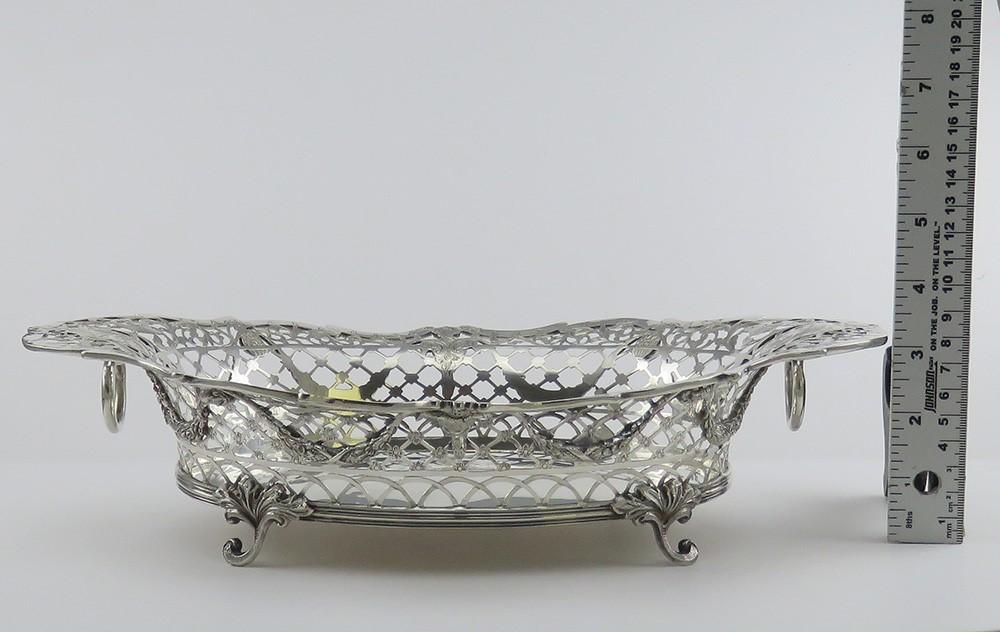 Antique 1891 Dutch Silver Ornate Decorative Fruit Centerpiece Footed Bowl