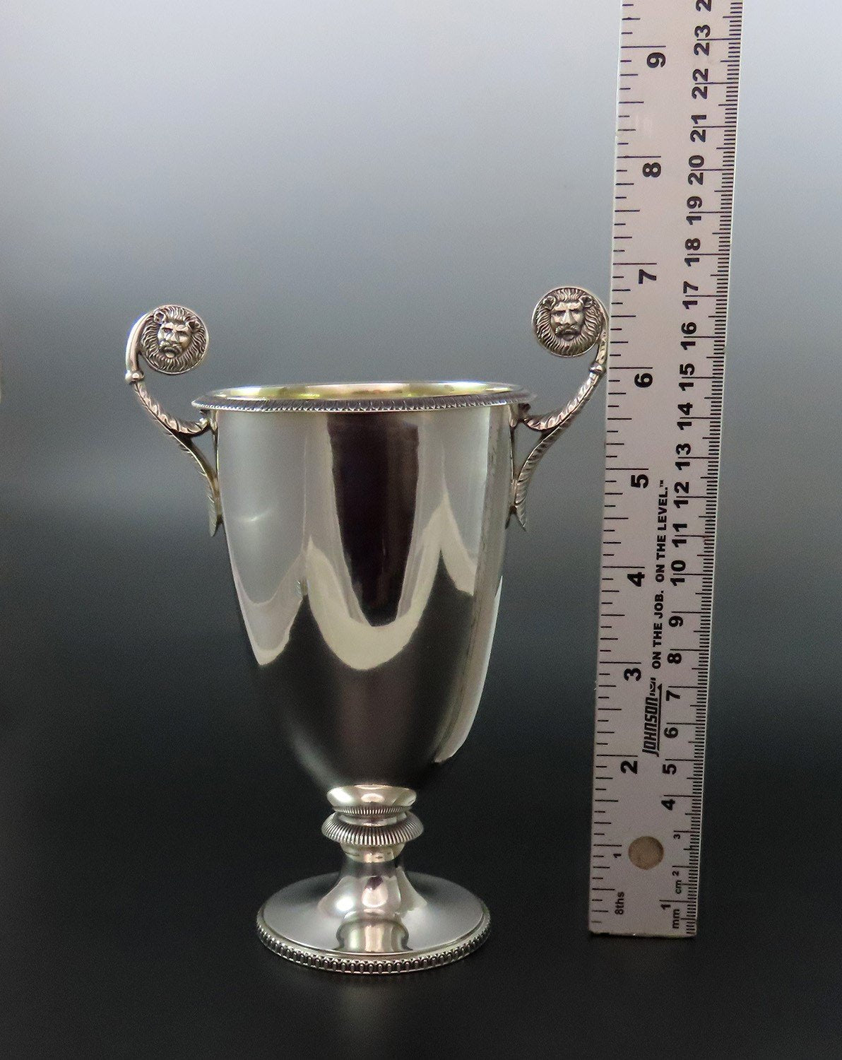 Nice English Sterling Silver Trophy Cup Gilded Interior No Mono 6 7/8" Tall