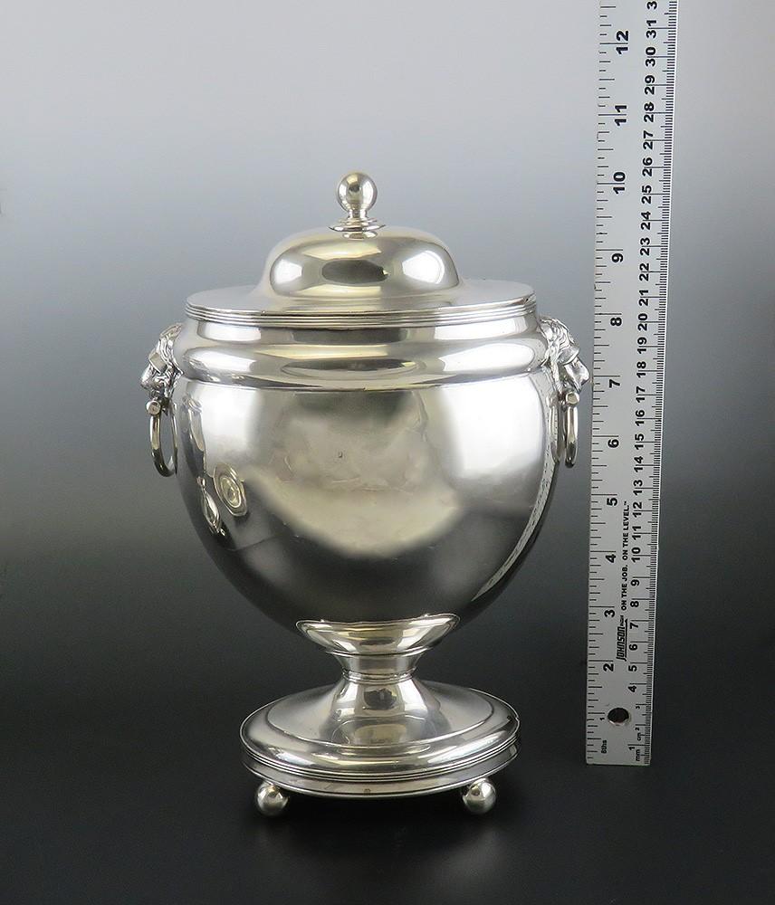 Fab Pair Sheffield Old Fused Silverplate Chestnut Urns w Lion Mask Handles