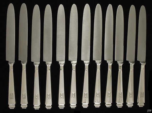 12 German Silver Art Deco Luncheon Knives Wilkens Sohne