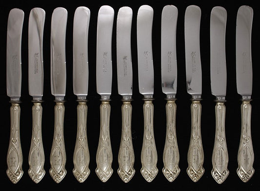 12 Quality German 800 Silver Art Nouveau Knives