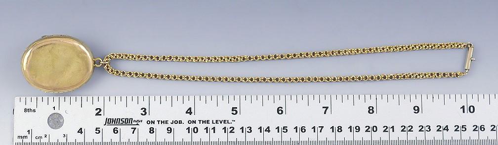 c1870s Victorian 14K Gold Garnet & Pearl Locket Pendant w Chain