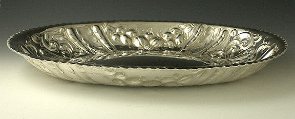Antique English 1809 Georgian Sterling Silver Peacock Repousse Dish 12.5" X 9"
