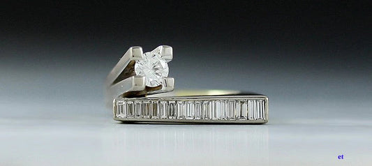 Delightful Modernist Geometric 14k White and Yellow Gold Diamond Ring Size 4
