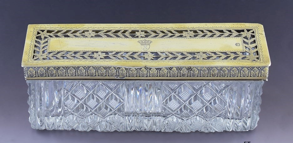 Superb early 1800s French 950 Gilt Silver Cut Glass Trinket Dresser Box