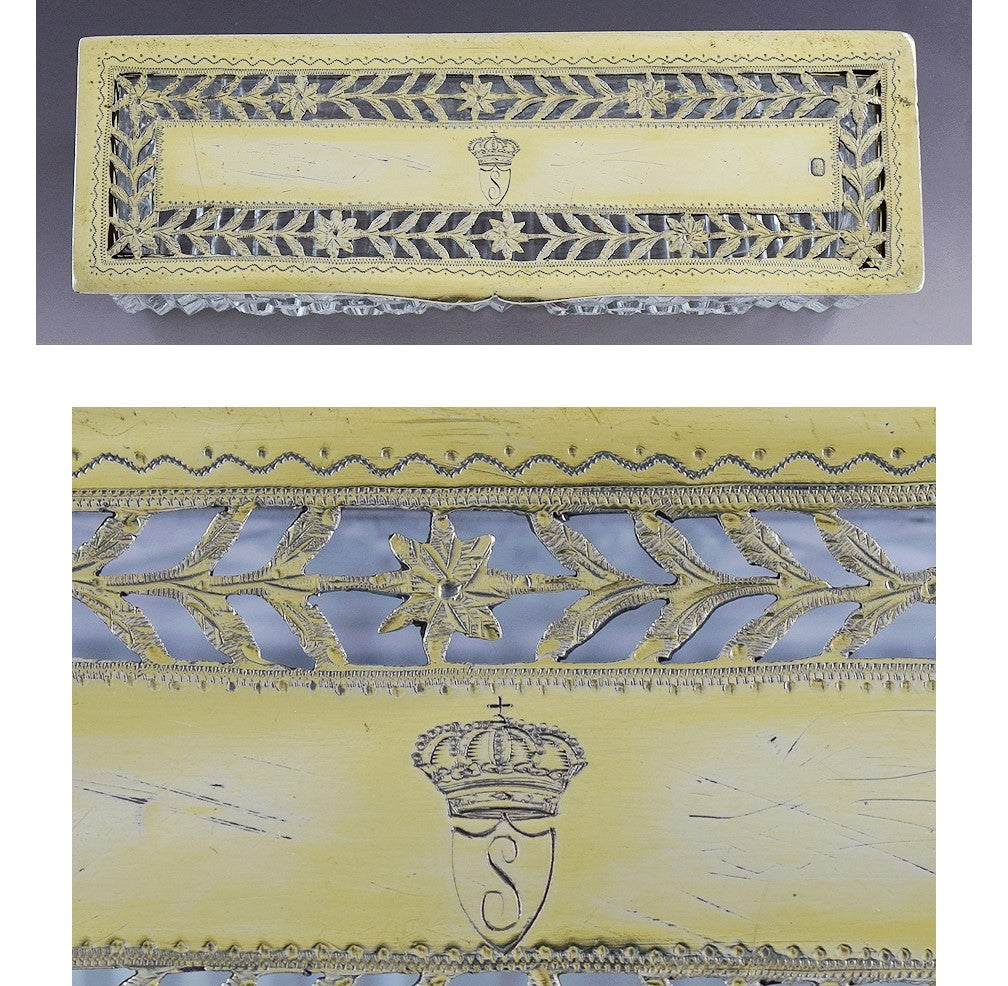 Superb early 1800s French 950 Gilt Silver Cut Glass Trinket Dresser Box