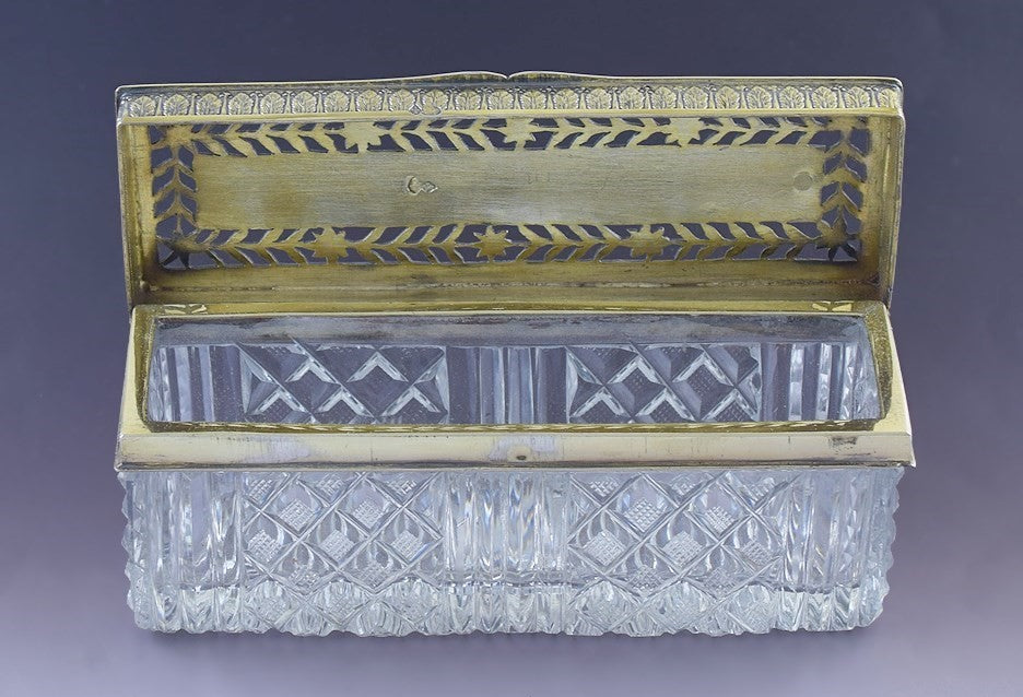 Superb early 1800s French 950 Gilt Silver Cut Glass Trinket Dresser Box