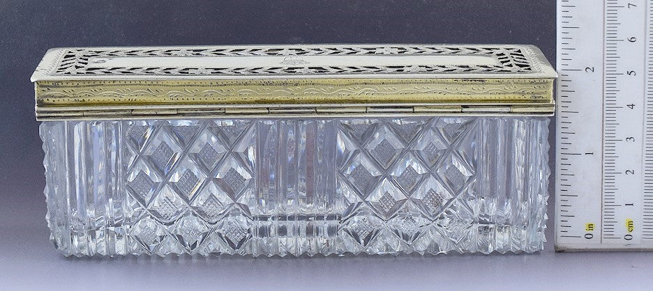 Superb early 1800s French 950 Gilt Silver Cut Glass Trinket Dresser Box