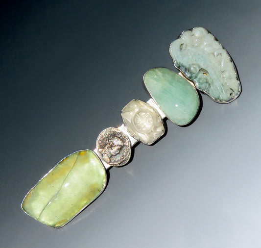 Signed Rebecca Collins Bless Our Earth Sterling Silver Jade Beach Glass Brooch