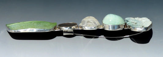 Signed Rebecca Collins Bless Our Earth Sterling Silver Jade Beach Glass Brooch