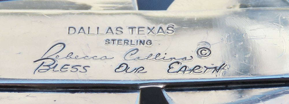 Signed Rebecca Collins Bless Our Earth Sterling Silver Jade Beach Glass Brooch