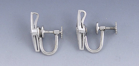 Retro Pair 1950s 14k White Gold & Diamond 4-Point Star Screw-Back Earrings