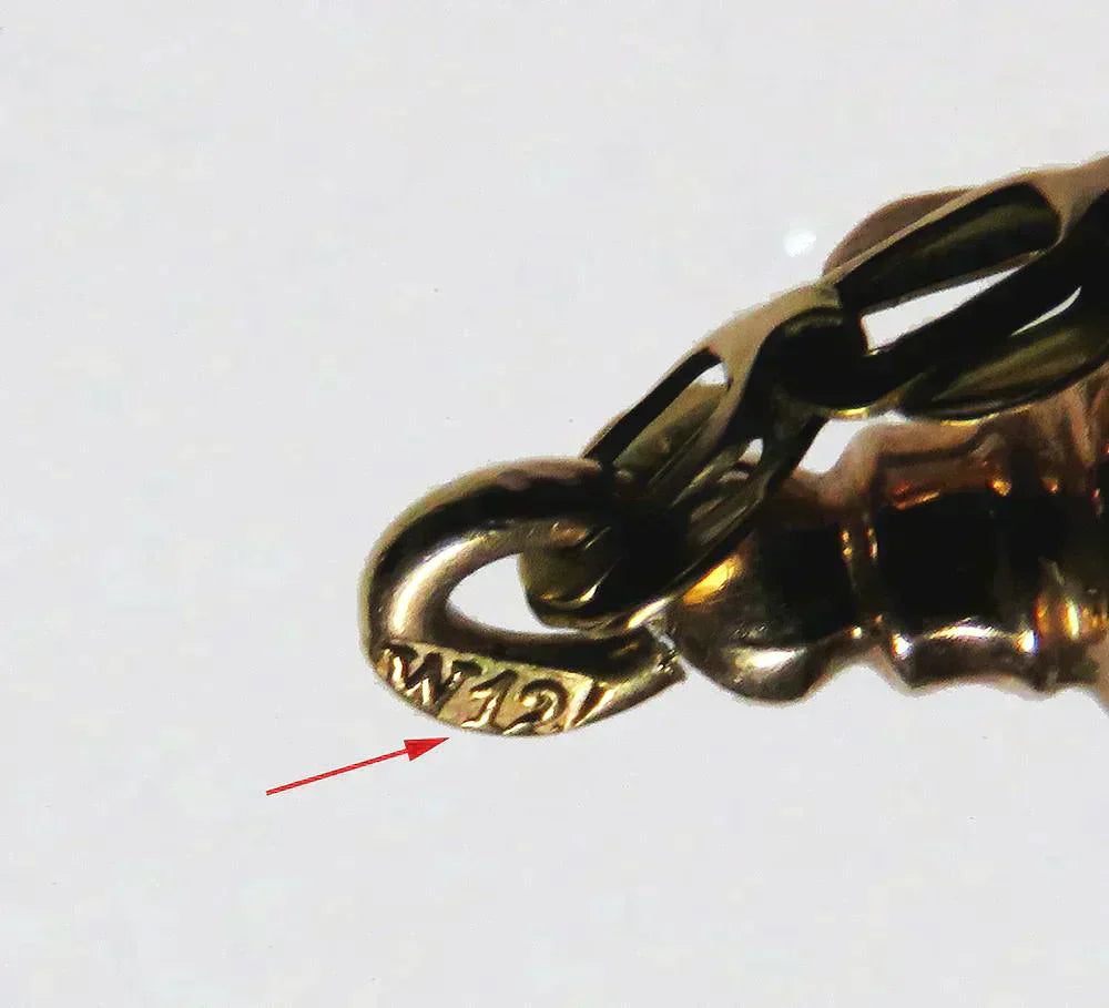 Fabulous c1880 Victorian 12k Multi Tone Gold Watch Chain w Pearl Flower Slide