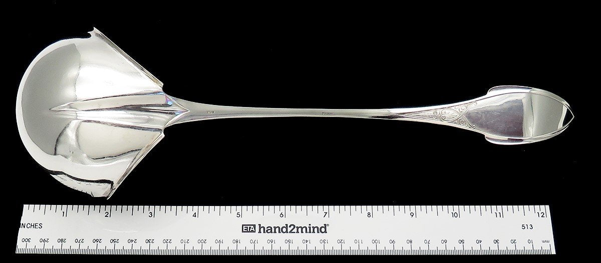 Large Wood Hughes Zephyr Sterling Silver Punch Soup Ladle 12 3/4 inches