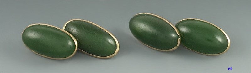 Handsome Vintage 14k Gold Jade Cabochon Cufflinks c1920s