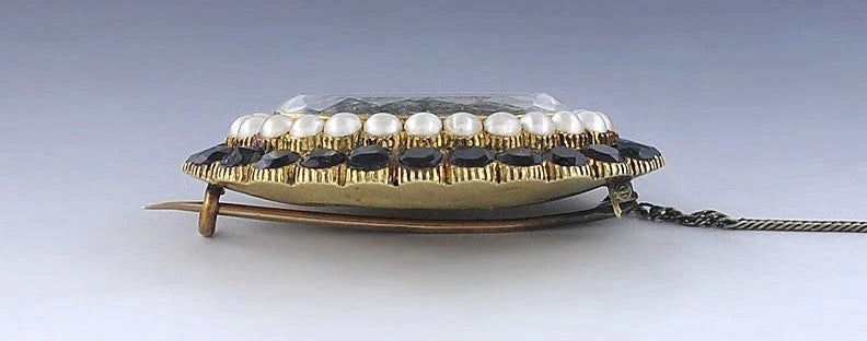 Lovely Victorian 18k Gold Pearl Onyx Hair Mourning Pin/Brooch