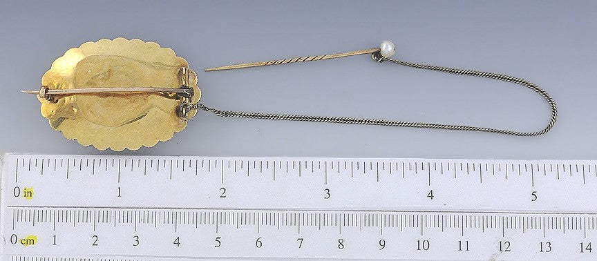 Lovely Victorian 18k Gold Pearl Onyx Hair Mourning Pin/Brooch