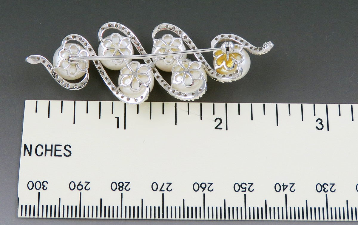 Classy 18k White Gold Diamond ~8.5-9mm Pearl Serpentine Pin Brooch