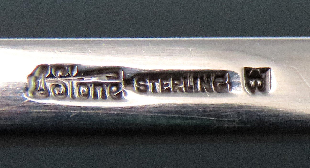 Elegant Stone Sterling Silver Long Handle Serving Spoon Pointed End 12 Inches