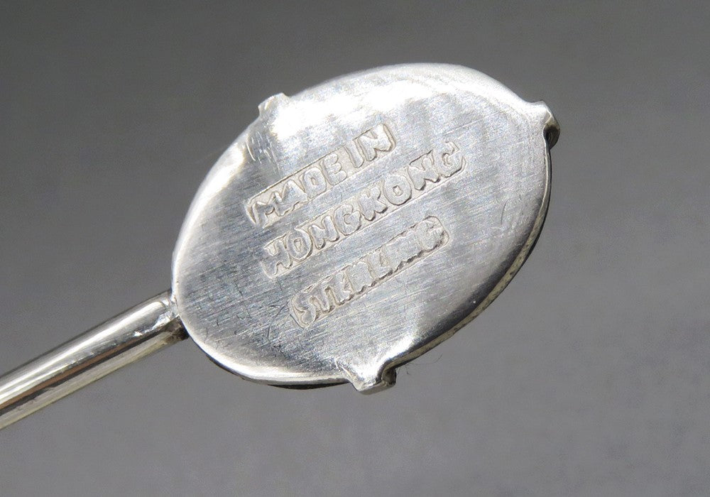 6 Antique Hong Kong Sterling Silver Jade Stone Bamboo Cocktail Stirrer Spoons