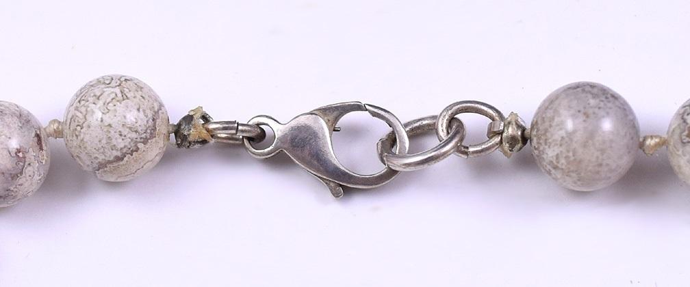 Fun Long Necklace of Neutral Tone Gray/Brown/Black and Silver Stone Beads