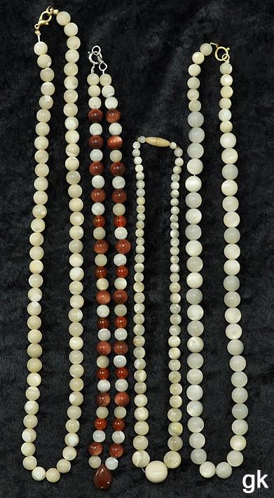 4 MOP Beaded and Genuine Carnelian Necklaces w/Bone Sterling and Gold Clasps