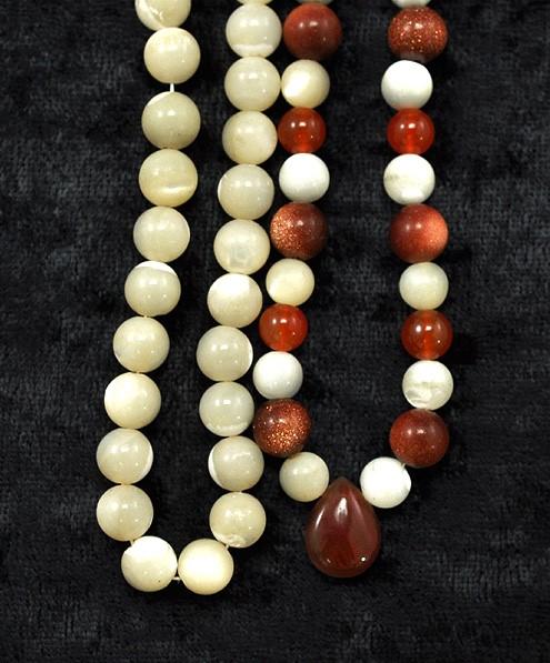 4 MOP Beaded and Genuine Carnelian Necklaces w/Bone Sterling and Gold Clasps