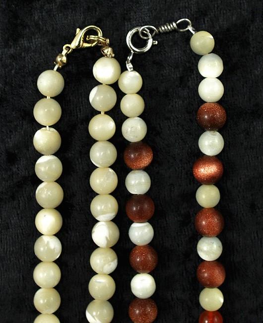 4 MOP Beaded and Genuine Carnelian Necklaces w/Bone Sterling and Gold Clasps