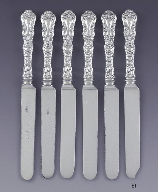 Rare Set 6 Antique Gorham Sterling Silver Imperial Chrysanthemum Luncheon Knives
