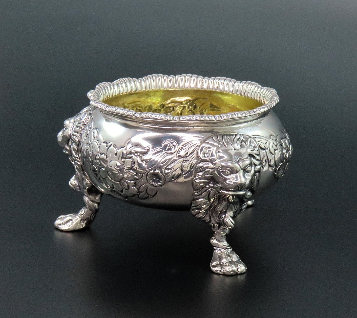 1815 English Sterling Silver Small Footed Bowl Lion Claw Feet 3 3/4" Diameter
