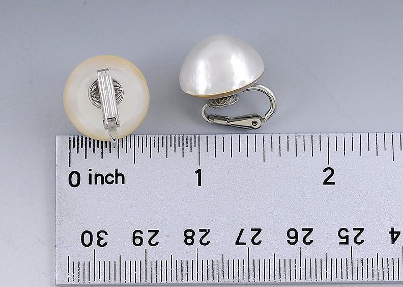 Pair Large 14k White Gold & Mabe Pearl Dome Earrings